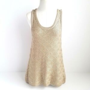 Moth Antropologie Sana Gold Knit Tank Top Womens M Foiled Metallic